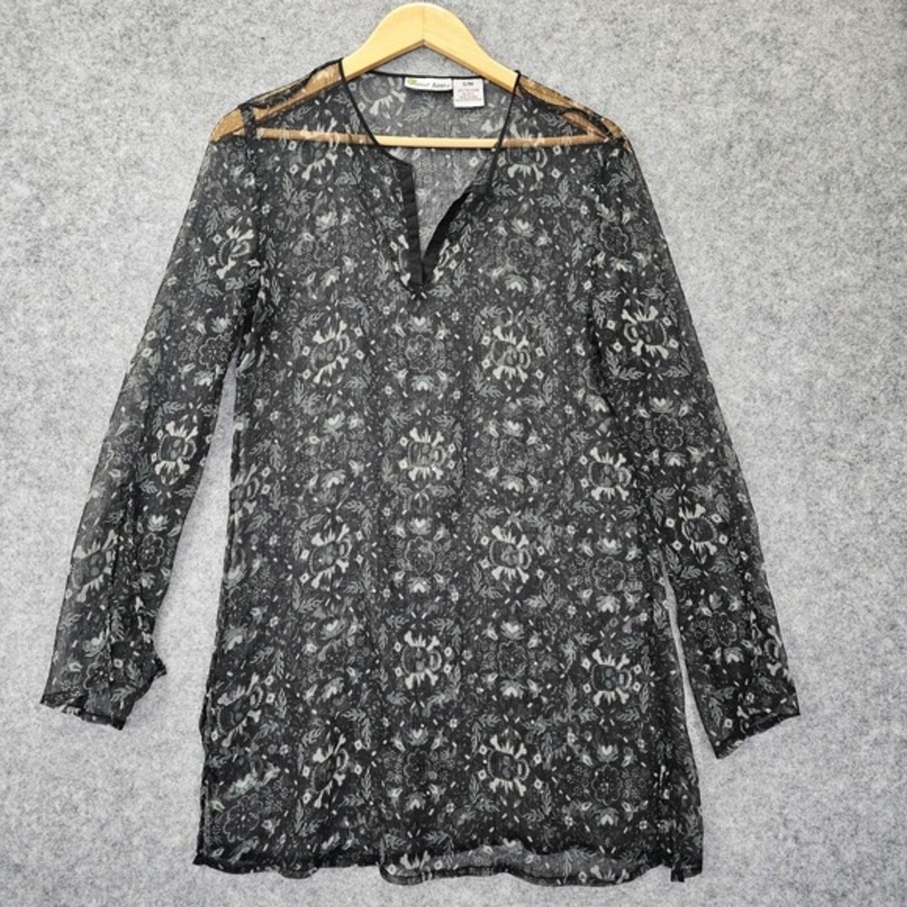 Sheer Tunic Top Womens Black Floral  Y2K Whimsigoth Boho Grunge BITTER APPLE S/M